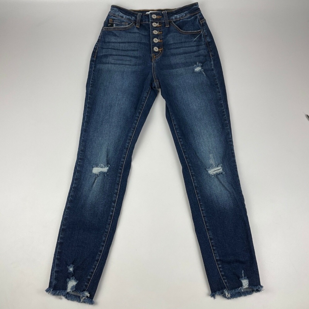 KanCan Women’s Size 1/24 High Rise Button Fly Skinny Jeans KC8423D Raw Hem